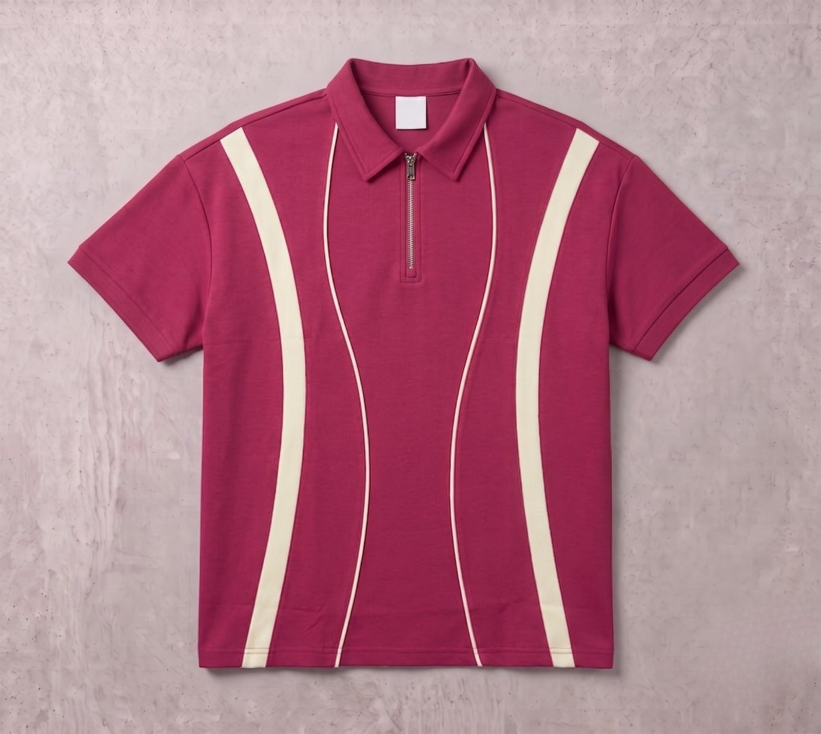 Retro-Styling Magenta Zip Polo with White Piping | Fabric Studio