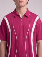 Retro-Styling Magenta Zip Polo with White Piping | Fabric Studio