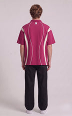 Retro-Styling Magenta Zip Polo with White Piping | Fabric Studio