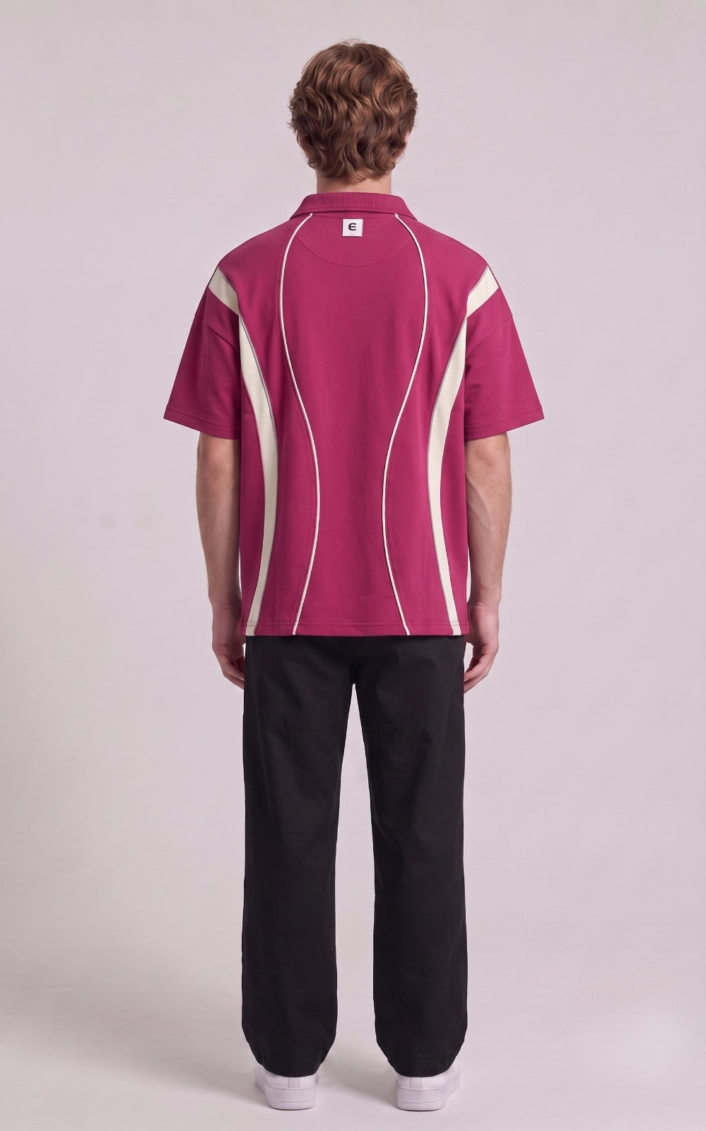 Retro-Styling Magenta Zip Polo with White Piping | Fabric Studio