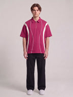 Retro-Styling Magenta Zip Polo with White Piping | Fabric Studio