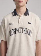 Off-White Retro Varsity Polo with Navy Contrast Collar | Fabric Studio