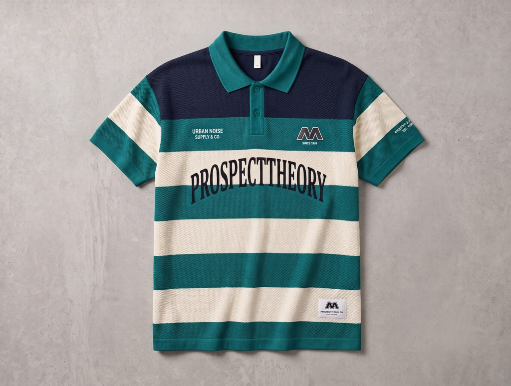 Navy and Green Horizontal Stripe Short-Sleeve Polo | Fabric Studio