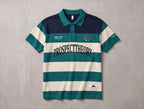 Navy and Green Horizontal Stripe Short-Sleeve Polo | Fabric Studio