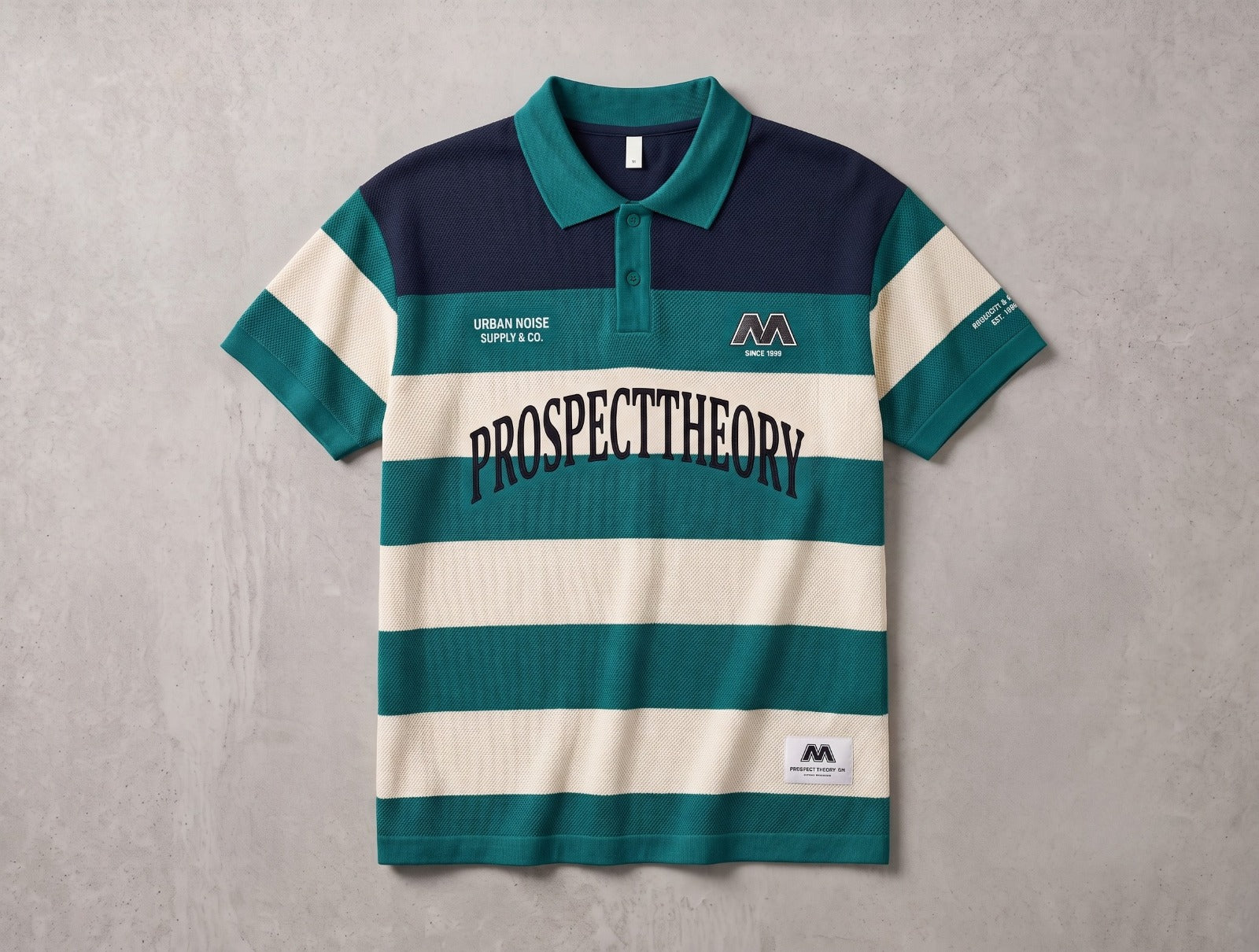 Navy and Green Horizontal Stripe Short-Sleeve Polo | Fabric Studio