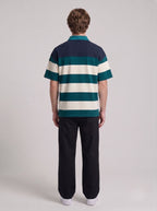 Navy and Green Horizontal Stripe Short-Sleeve Polo | Fabric Studio