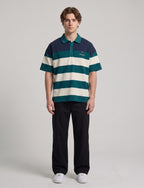 Navy and Green Horizontal Stripe Short-Sleeve Polo | Fabric Studio