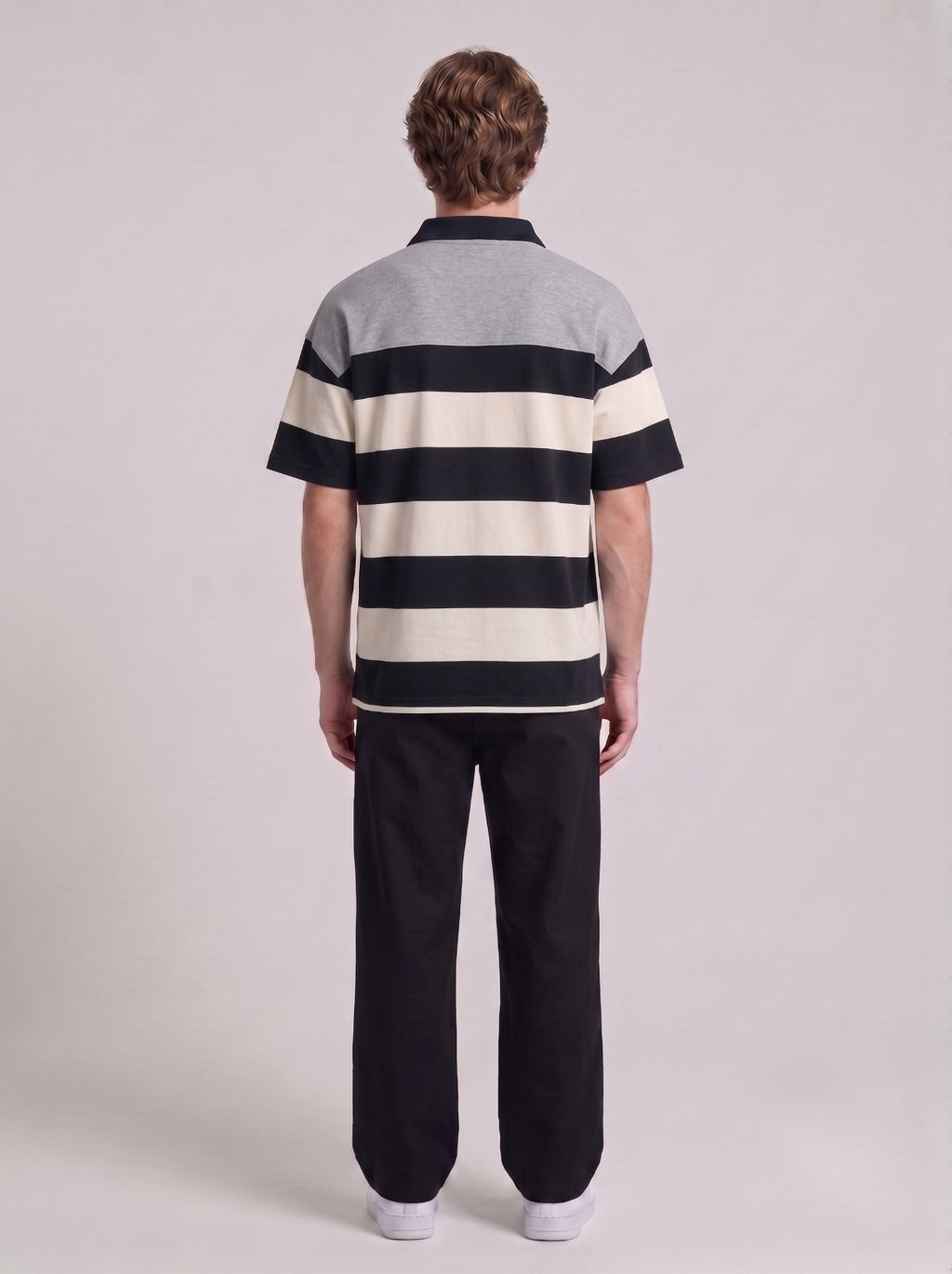 Contrast Yoke Colorblock Polo with Striped Body | Fabric Studio