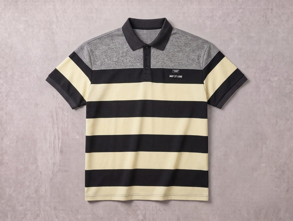 Contrast Yoke Colorblock Polo with Striped Body | Fabric Studio