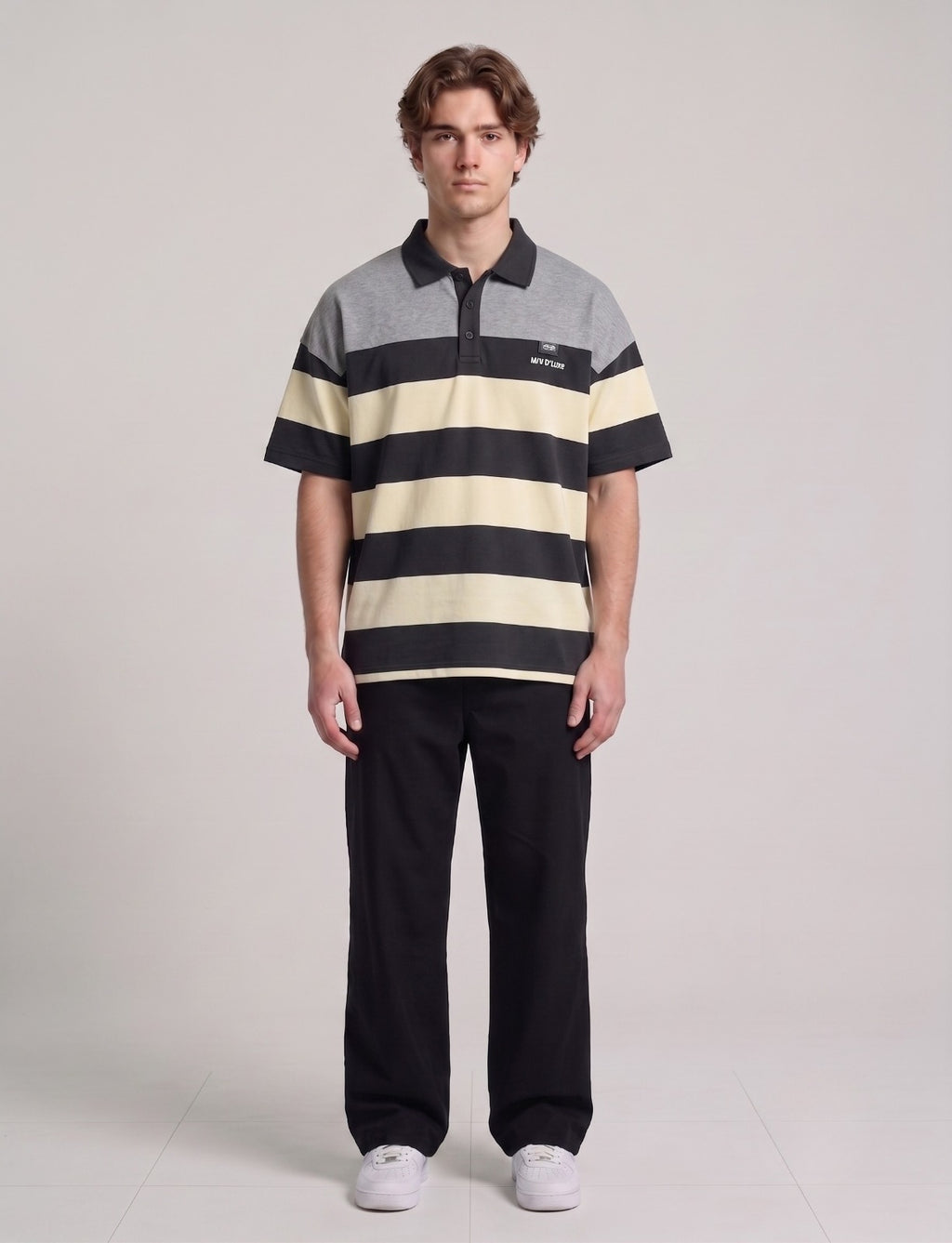 Contrast Yoke Colorblock Polo with Striped Body | Fabric Studio