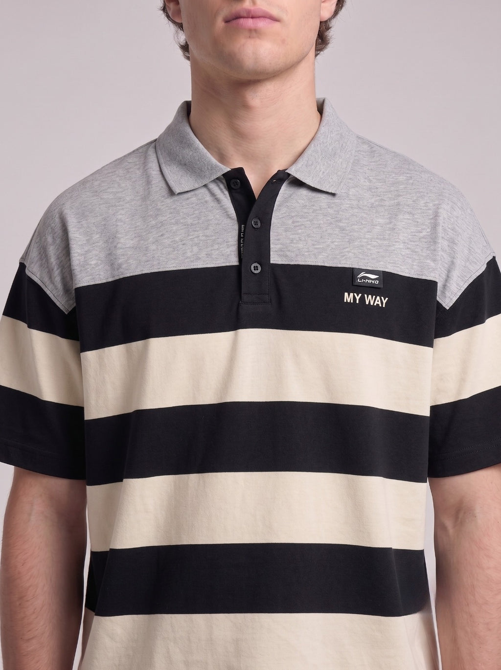 Contrast Yoke Colorblock Polo with Striped Body | Fabric Studio