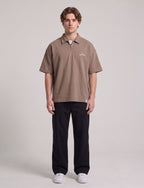 Brown Quarter-Zip Short-Sleeve Polo Shirt | Fabric Studio