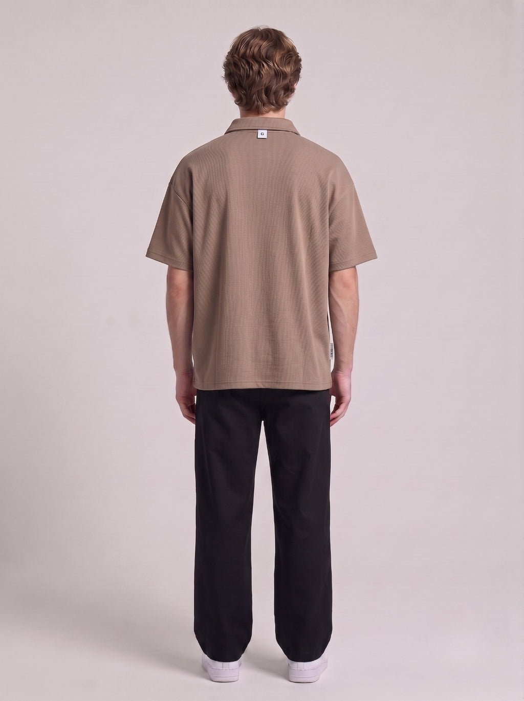 Brown Quarter-Zip Short-Sleeve Polo Shirt | Fabric Studio