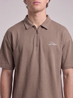 Brown Quarter-Zip Short-Sleeve Polo Shirt | Fabric Studio