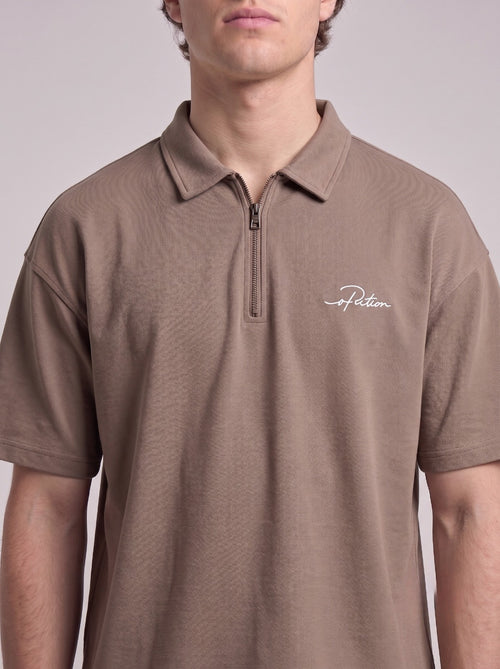 Brown Quarter-Zip Short-Sleeve Polo Shirt | Fabric Studio
