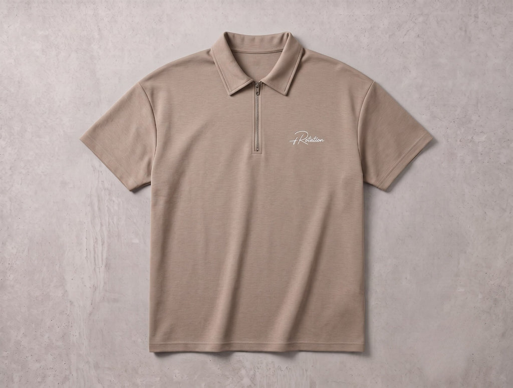Brown Quarter-Zip Short-Sleeve Polo Shirt | Fabric Studio