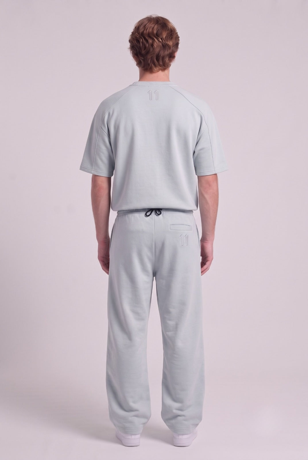 Light Blue "11" Embroidered Tee and Lounge Pants Set | Fabric Studio