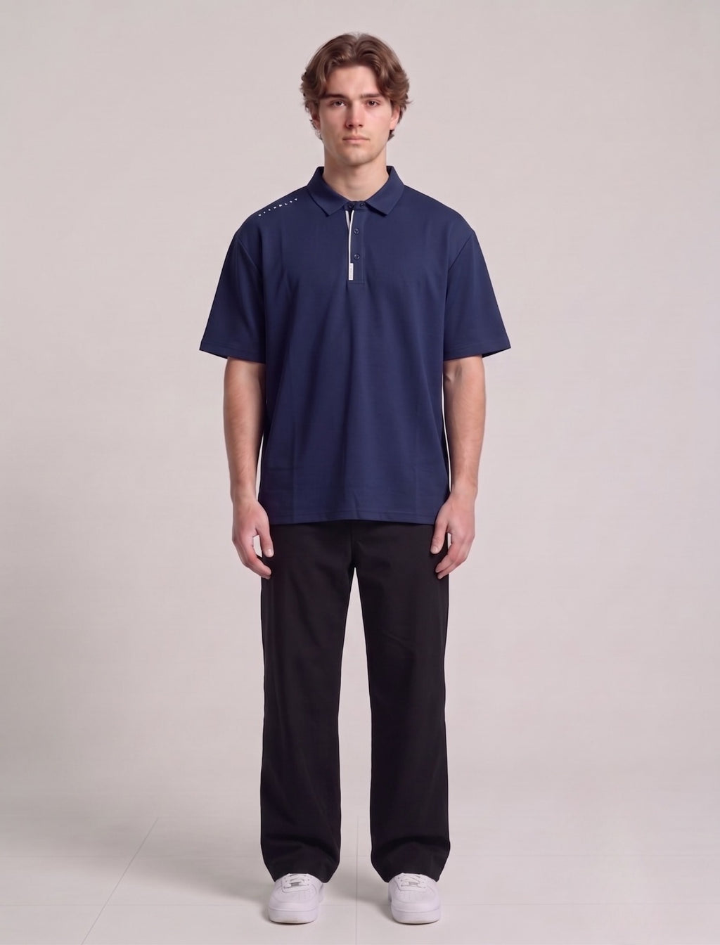 Classic Short-Sleeve Polo with White Piping Detail | Fabric Studio