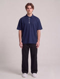 Classic Short-Sleeve Polo with White Piping Detail | Fabric Studio