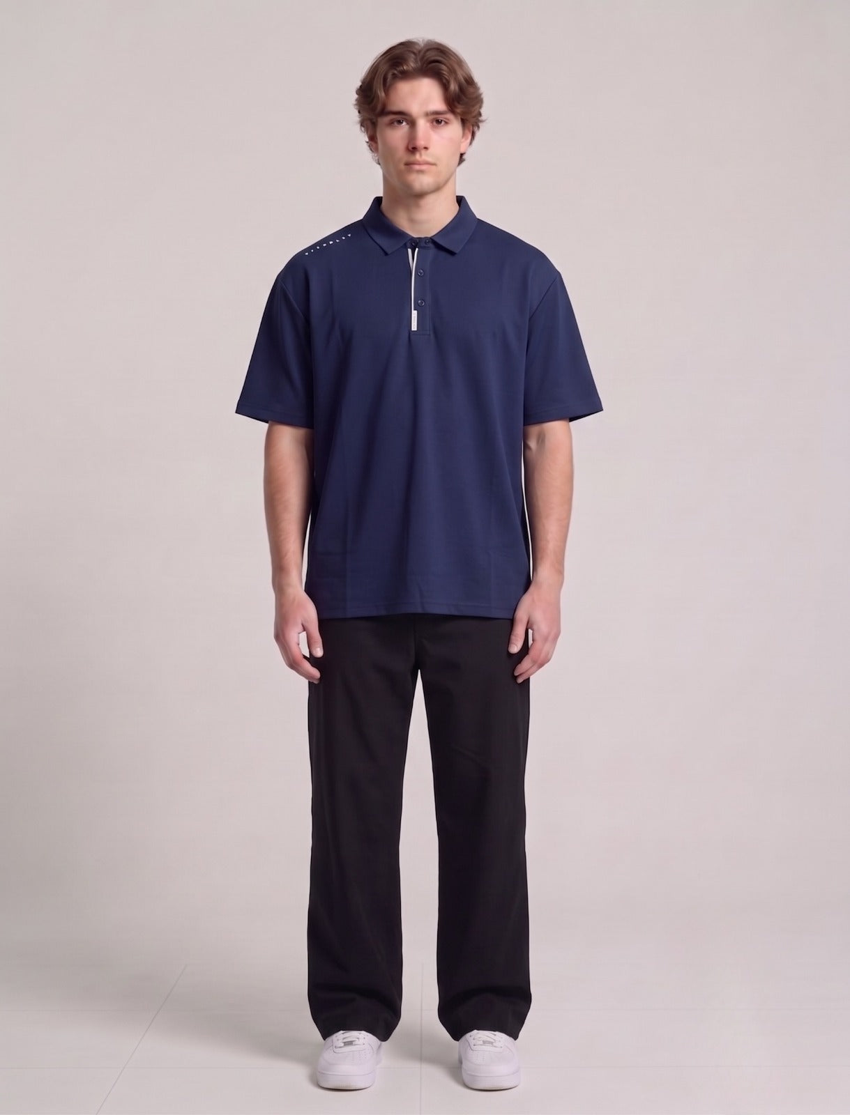 Classic Short-Sleeve Polo with White Piping Detail | Fabric Studio