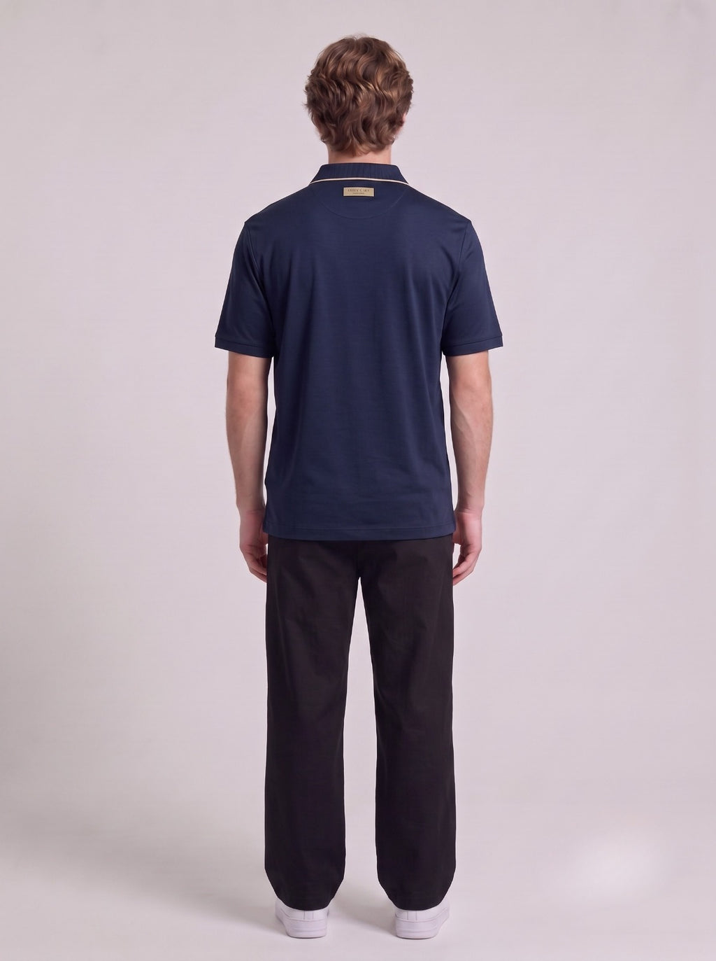 Classic Short-Sleeve Polo with White Piping Detail | Fabric Studio