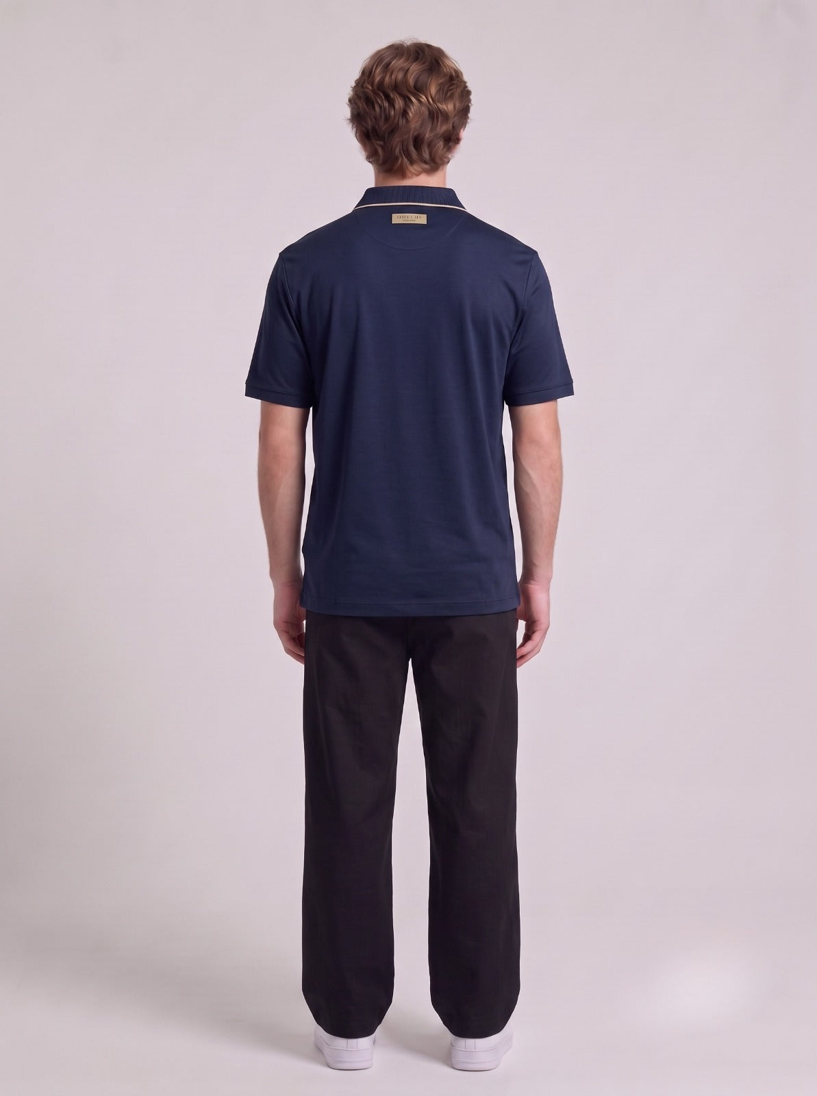 Classic Short-Sleeve Polo with White Piping Detail | Fabric Studio