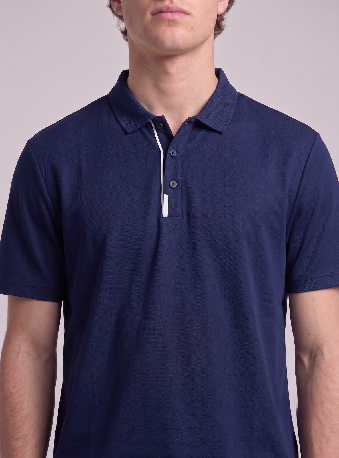 Classic Short-Sleeve Polo with White Piping Detail | Fabric Studio