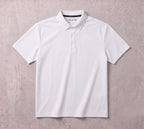 Casual White Knit Polo with Tagless Collar | Fabric Studio