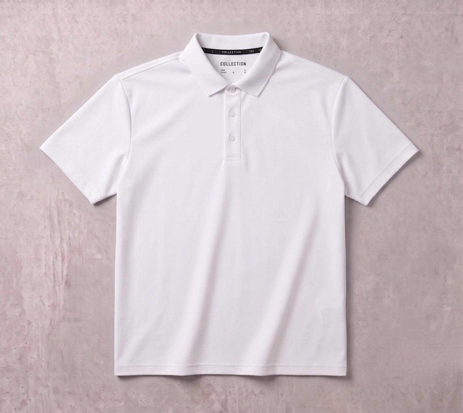 Casual White Knit Polo with Tagless Collar | Fabric Studio