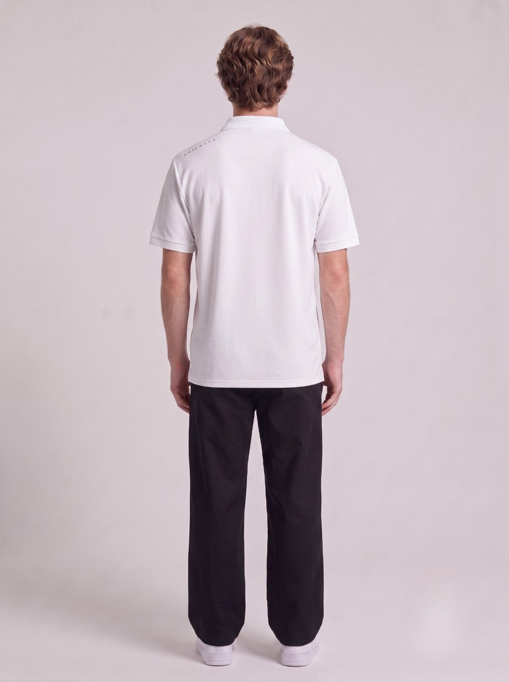 Casual White Knit Polo with Tagless Collar | Fabric Studio