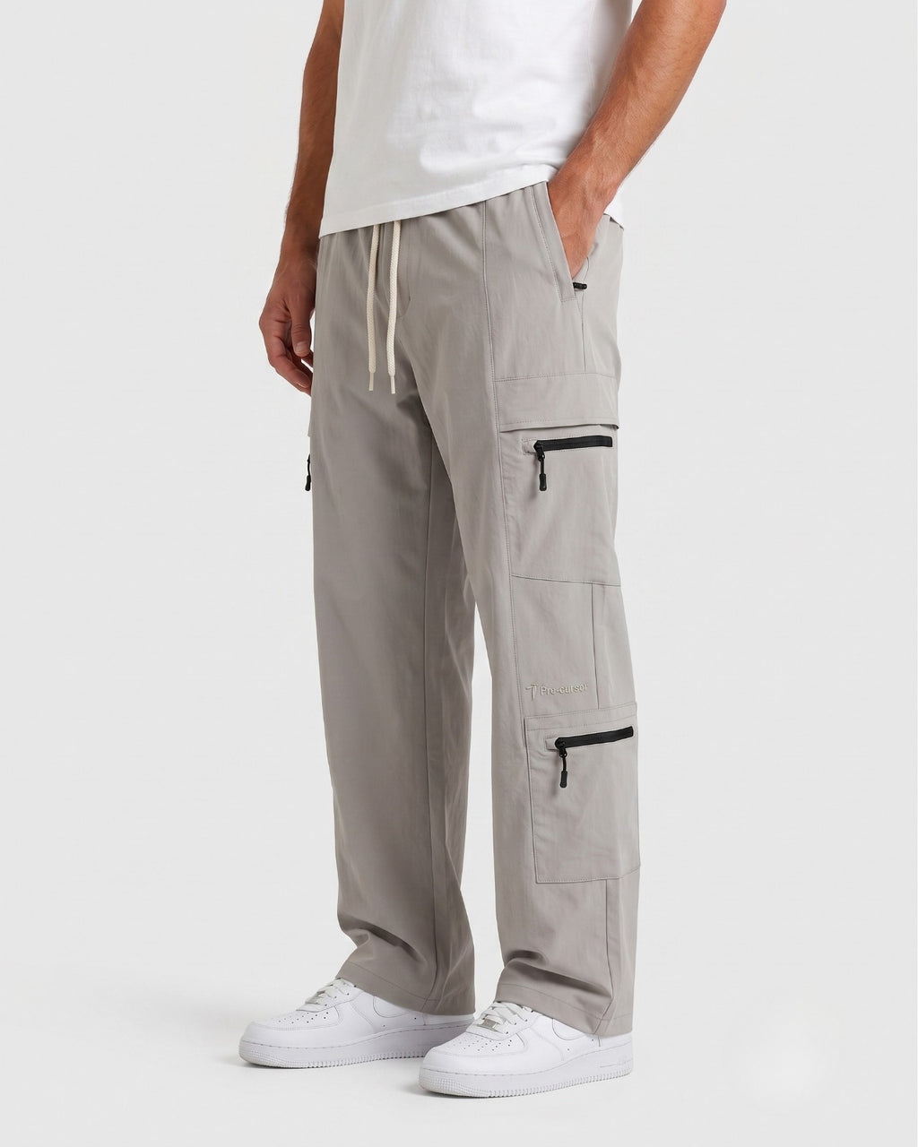Casual Drawstring Utility Trousers with Zipper Pockets | Fabric Studio