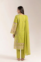 Traditional Ethnic Lime Green Kurti with Pants and Matching Scarf | Fabric Studio