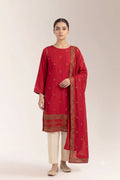 Festive Red Kurti with Heavy Border Embroidery and Matching Scarf | Fabric Studio