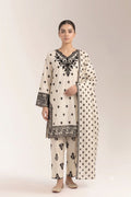 Monochrome Printed Ethnic Suit with Heavy Neck Embroidery | Fabric Studio