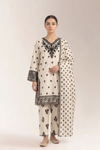 Monochrome Printed Ethnic Suit with Heavy Neck Embroidery | Fabric Studio