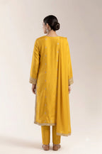 Traditional Mustard Kurti with Light Motifs and Matching Scarf | Fabric Studio